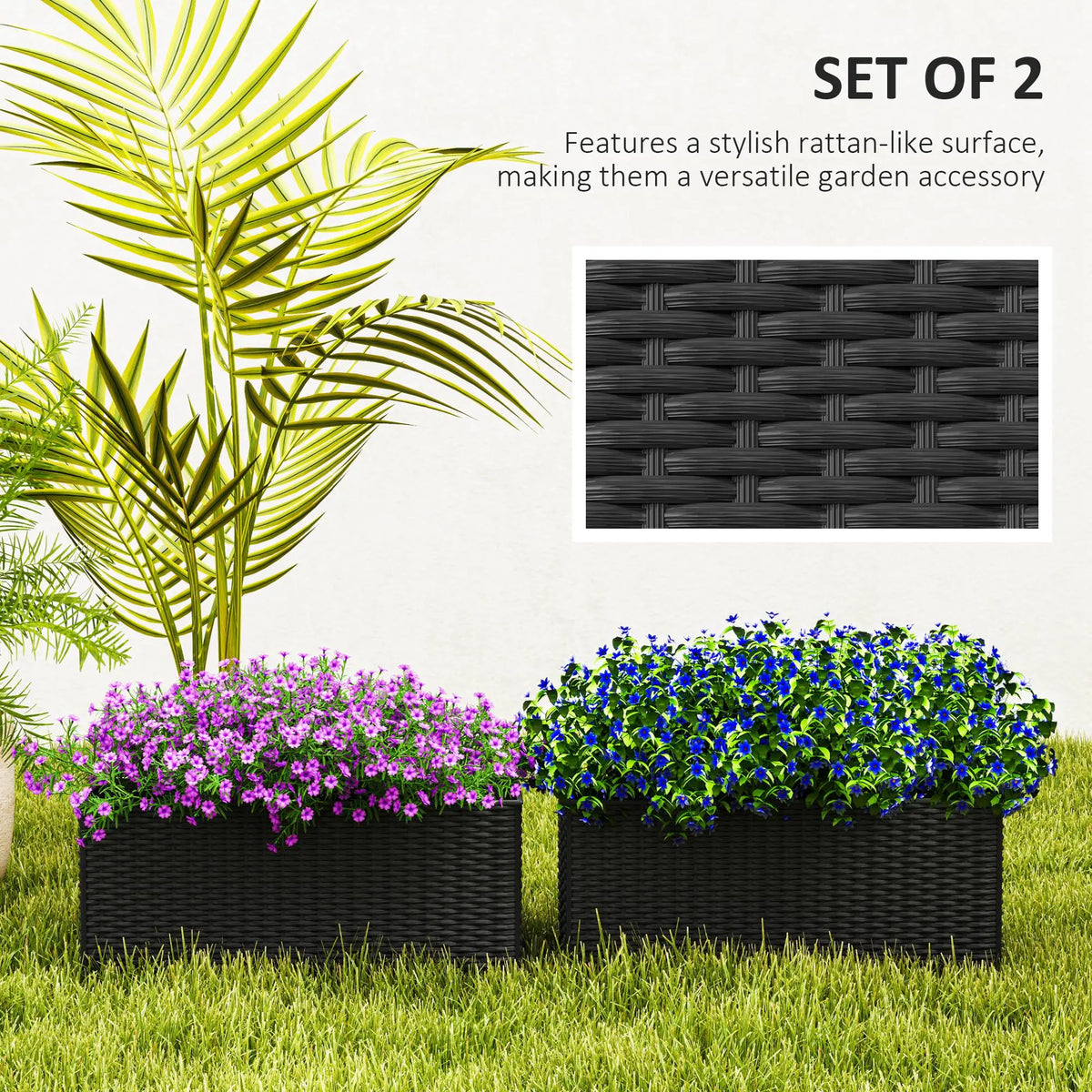 2 Pack 20 Inch Self-Watering Hanging Pots, Railing Planter, Rattan Look, Black Garden Accessories at Gallery Canada