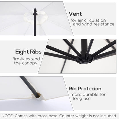 9.7ft Offset Patio Umbrella, Crank Handle, 8 Ribs, Cross Base, Cream Cantilever Umbrellas at Gallery Canada