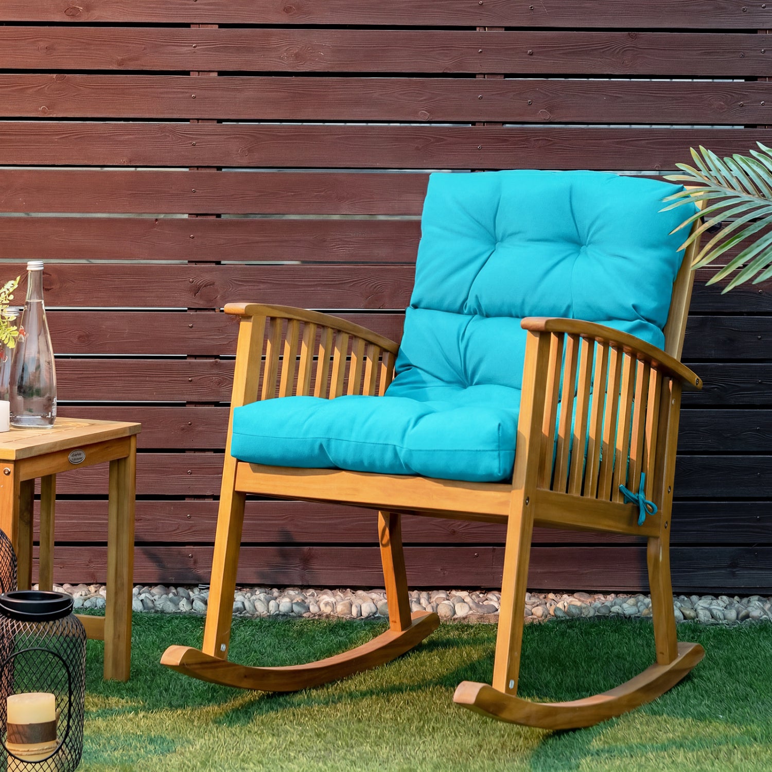 Tufted Patio High Back Chair Cushion with Non-Slip String Ties, Turquoise Outdoor Furniture Accessories at Gallery Canada