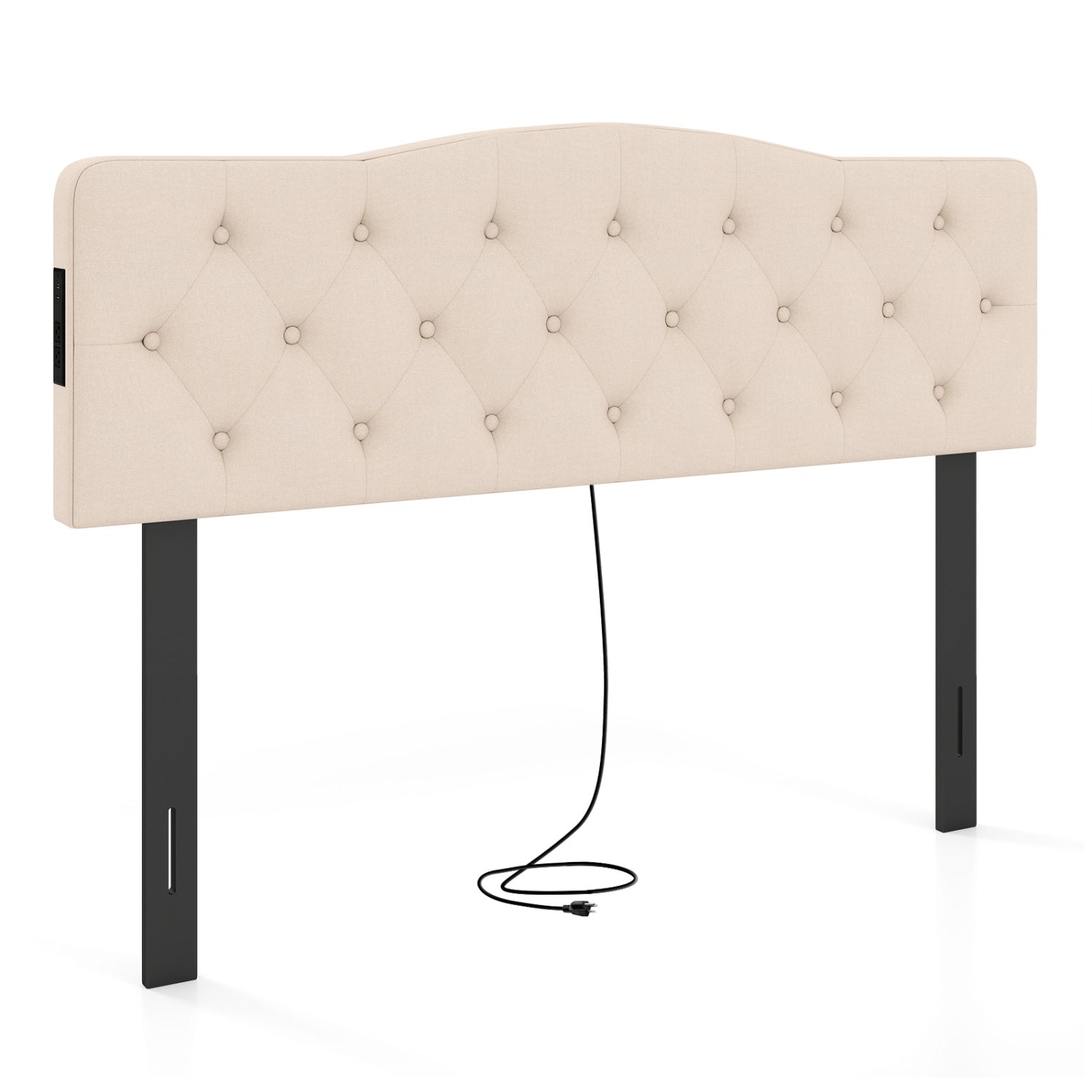 Tufted Upholstered Headboard, Queen Full Size, 2 AC Outlets, Beige Headboards at Gallery Canada