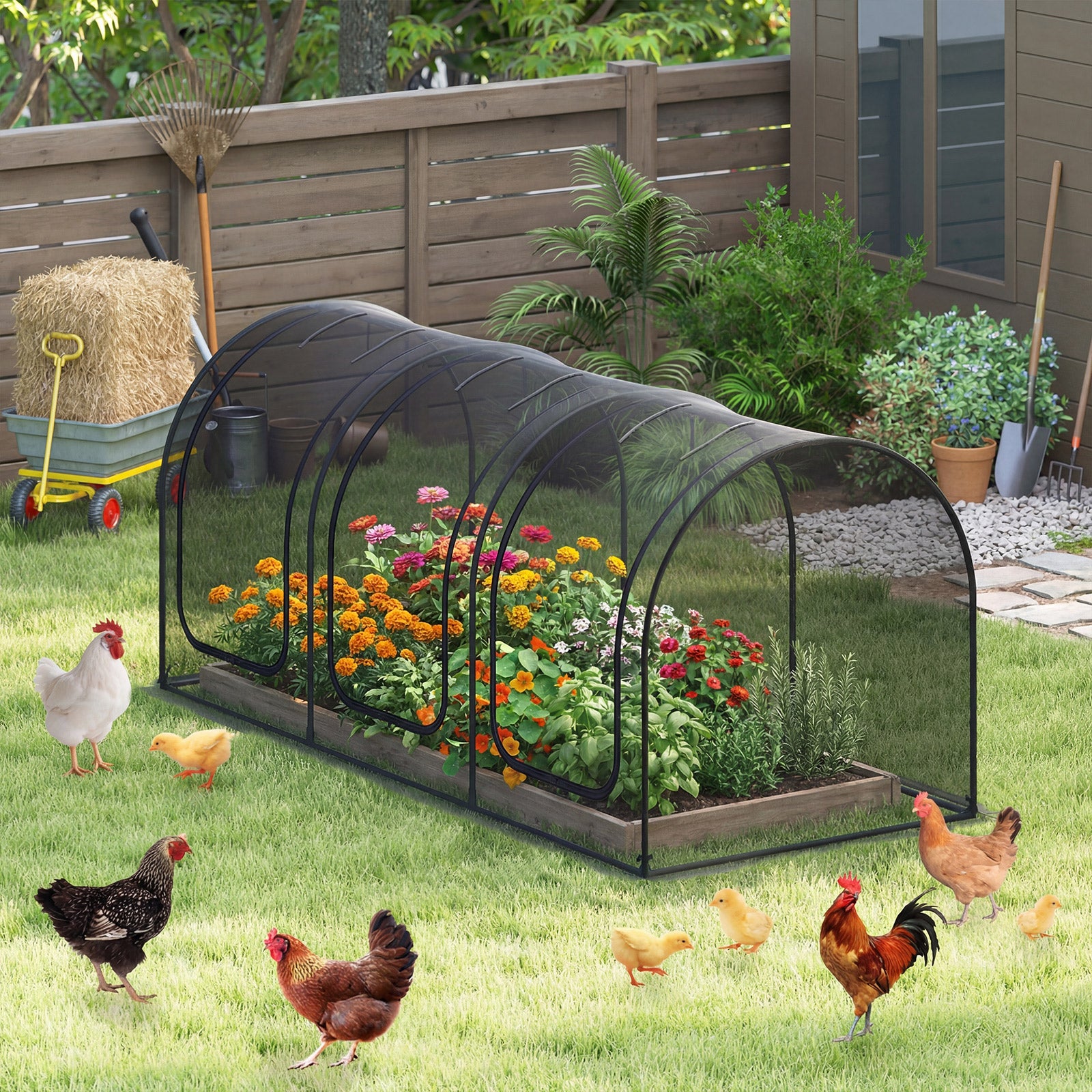 Tunnel Crop Cage Large Portable Plant Protection Tent with 3 Roll-up Zippered Doors Greenhouses at Gallery Canada