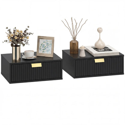 Modern Floating Nightstands, Set of 2, Wall Mounted, Wave Drawer, Black Bedside Tables at Gallery Canada
