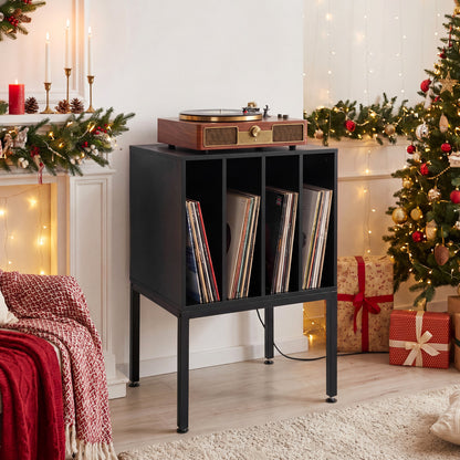 Turntable Record Player Stand With Power Outlets, Black End & Side Tables at Gallery Canada