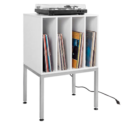 Turntable Record Player Stand With Power Outlets, White End & Side Tables at Gallery Canada
