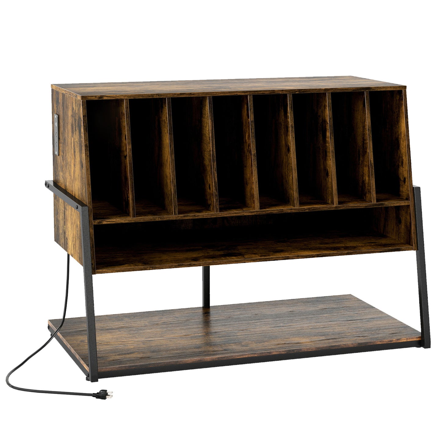 Turntable Stand with Charging Station, Vinyl Shelves, Rustic Brown End & Side Tables at Gallery Canada
