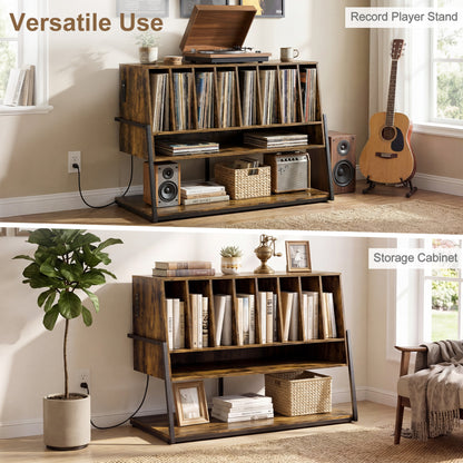 Turntable Stand with Charging Station, Vinyl Shelves, Rustic Brown End & Side Tables at Gallery Canada