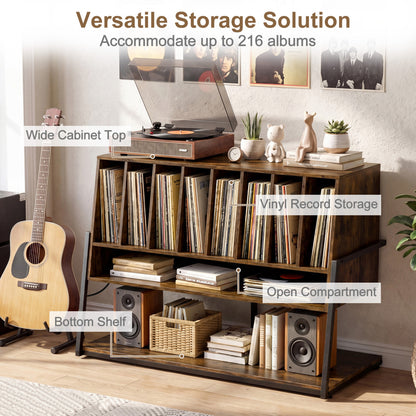 Turntable Stand with Charging Station, Vinyl Shelves, Rustic Brown End & Side Tables at Gallery Canada