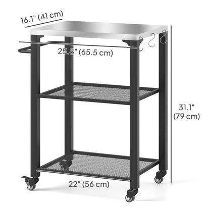 3-Shelf Outdoor Grill Cart, Stainless Steel Top, Wheels Outdoor Grill Carts at Gallery Canada
