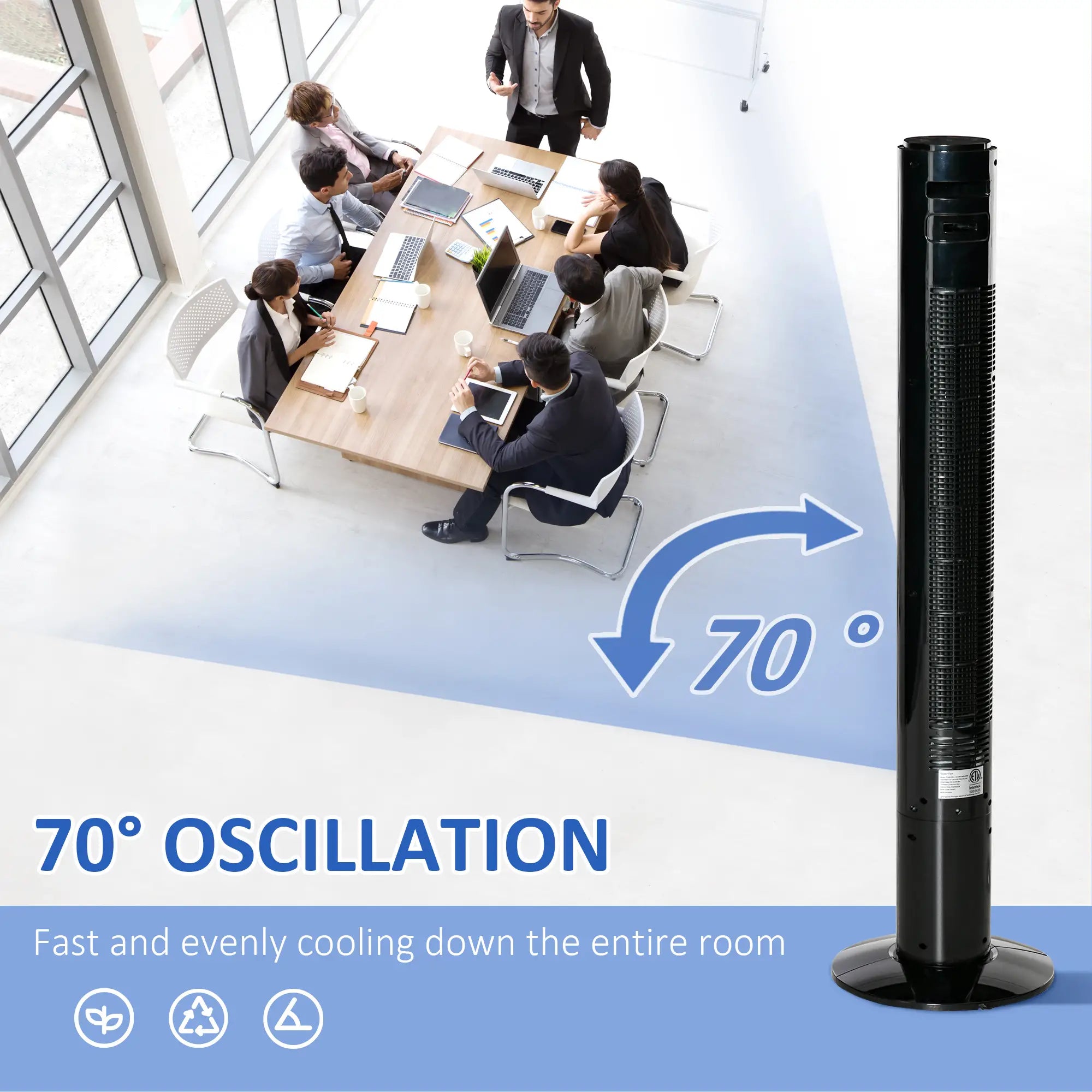 Freestanding Tower Fan, Oscillating, 3 Speed, 12h Timer, LED Panel, Remote, Black Tower Fans at Gallery Canada