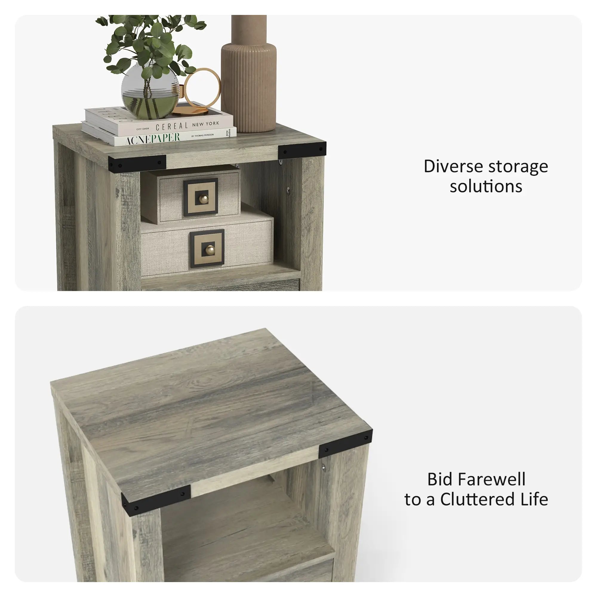 Farmhouse Side Table With Storage, Nightstand, Grey Side Tables at Gallery Canada