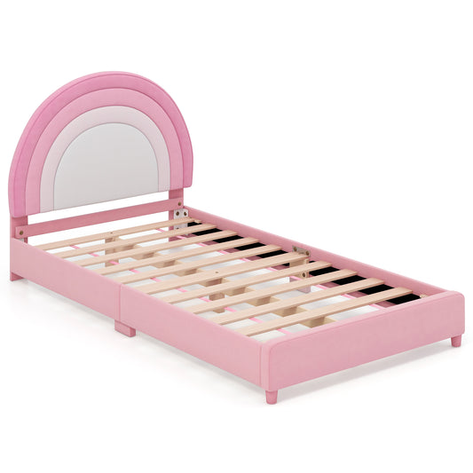Twin Bed Frame, Adjustable Headboard, Wooden Slats, Pink, White Toddler Beds White & Pink at Gallery Canada