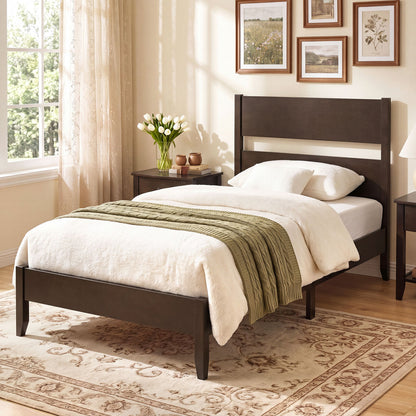 Twin Bed Frame with Headboard, Solid Wood Legs, 12 Slats, Rustic Brown Beds & Bed Frames at Gallery Canada