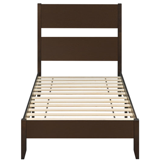 Twin Bed Frame with Headboard, Solid Wood Legs, 12 Slats, Rustic Brown Beds & Bed Frames Dark Walnut at Gallery Canada