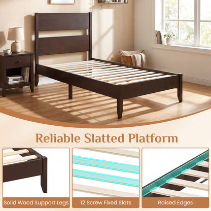 Twin Bed Frame with Headboard, Solid Wood Legs, 12 Slats, Rustic Brown Beds & Bed Frames at Gallery Canada