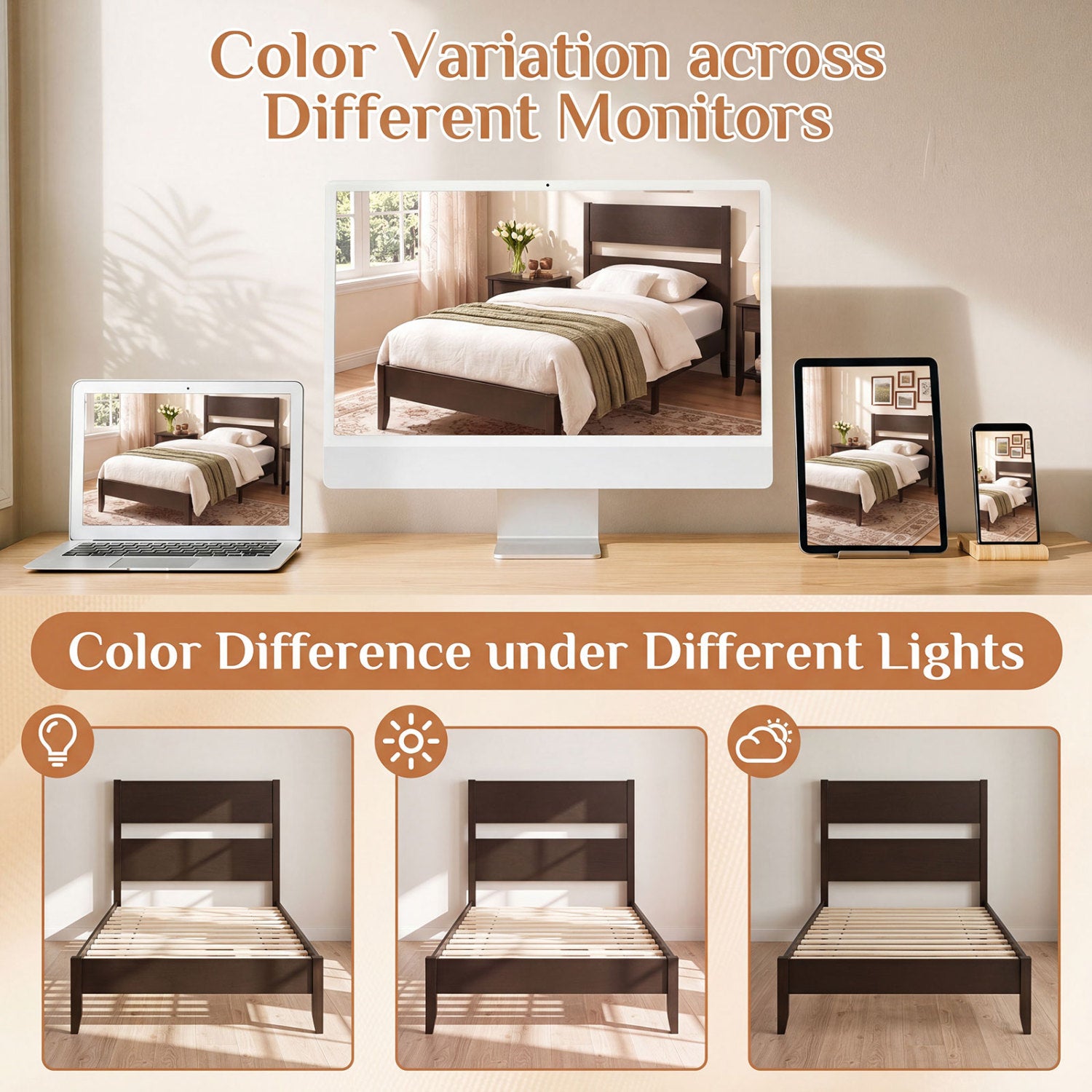 Twin Bed Frame with Headboard, Solid Wood Legs, 12 Slats, Rustic Brown Beds & Bed Frames at Gallery Canada