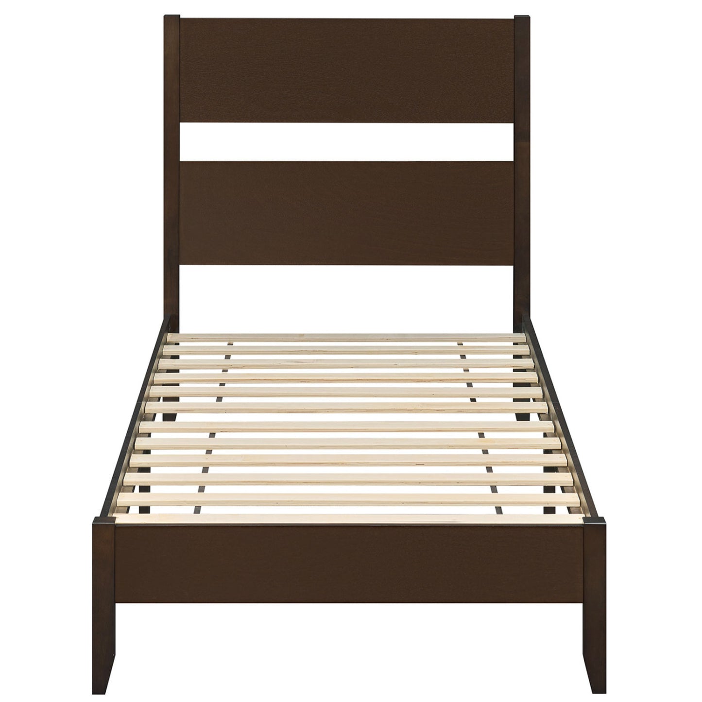 Twin Bed Frame with Headboard, Solid Wood Legs, 12 Slats, Warm Brown Beds & Bed Frames Brown at Gallery Canada