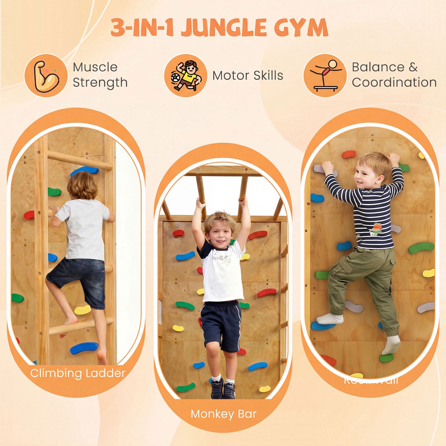 Twin Bunk Bed With Jungle Gym, Wooden Loft Bed, Climbing Ladder, Natural Bunk Bed Frame at Gallery Canada