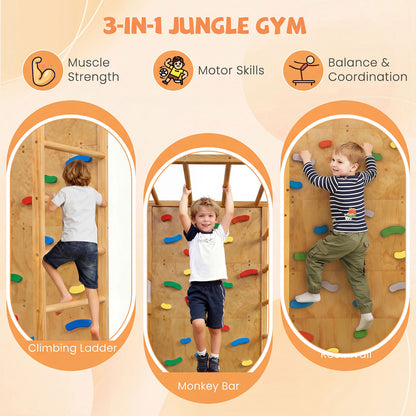 Twin Bunk Bed With Jungle Gym, Wooden Loft Bed, Climbing Ladder, Natural Bunk Bed Frame at Gallery Canada