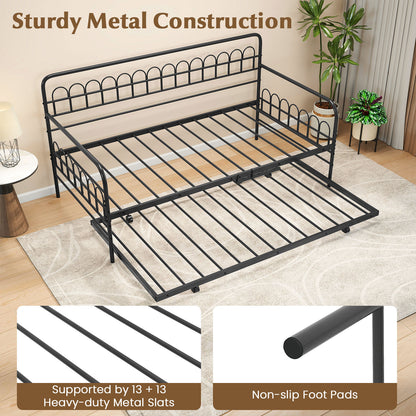 Twin Daybed with Curved Backrest and Armrests, Black Trundle Bed Frame at Gallery Canada