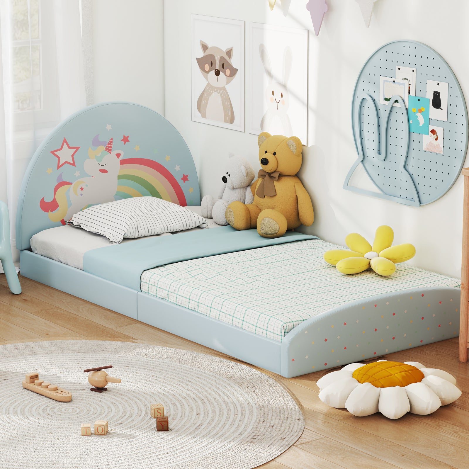 Twin Floor Bed Frame, Upholstered Kids Bed, Twin Size, Blue Toddler Beds at Gallery Canada