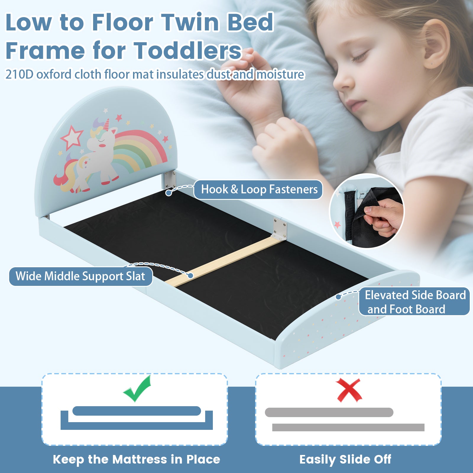 Twin Floor Bed Frame, Upholstered Kids Bed, Twin Size, Blue Toddler Beds at Gallery Canada