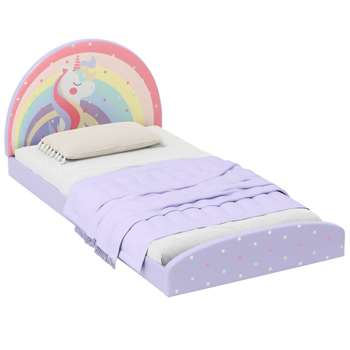 Twin Size Kids Floor Bed Frame, Upholstered, Purple