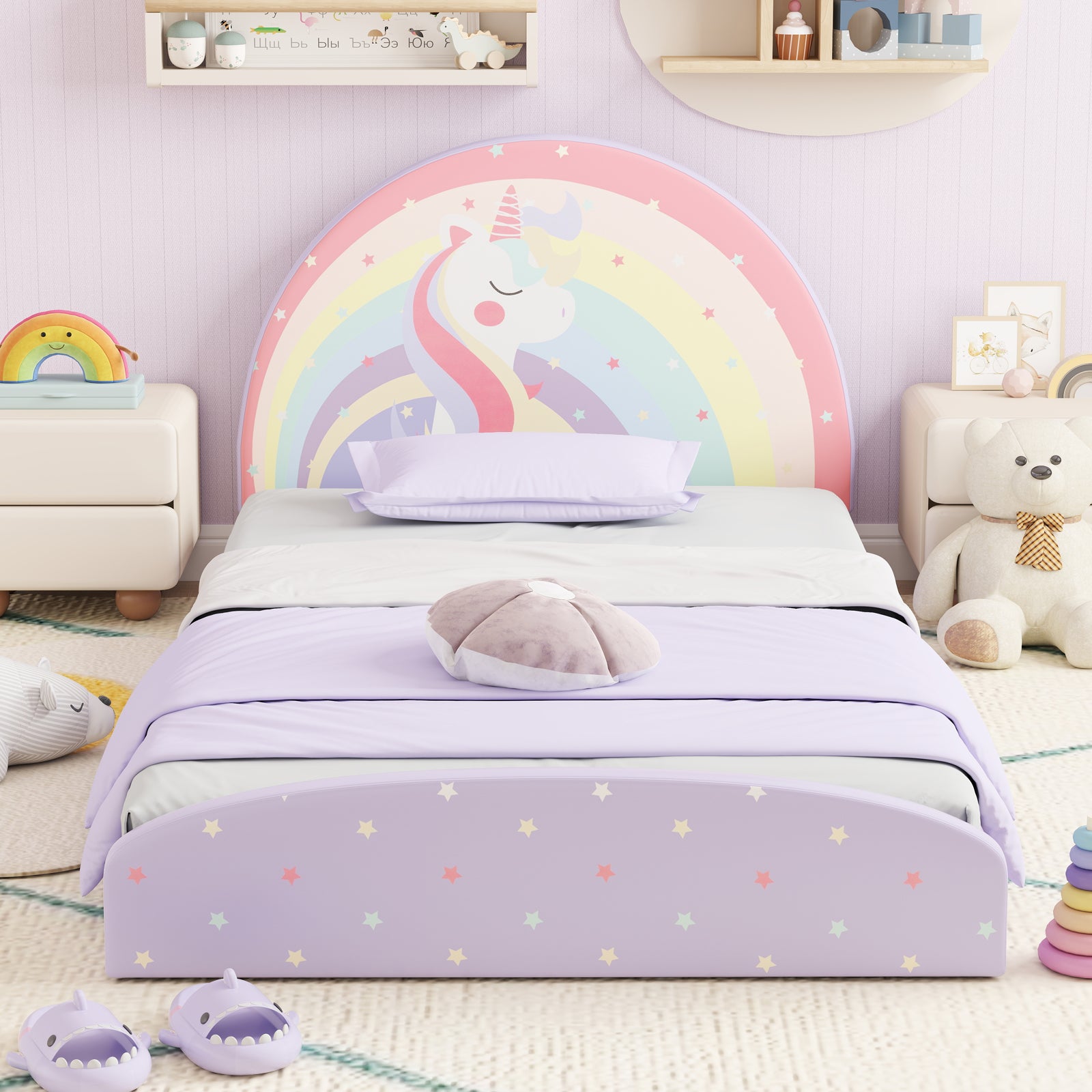 Twin Size Kids Floor Bed Frame, Upholstered, Purple Toddler Beds at Gallery Canada