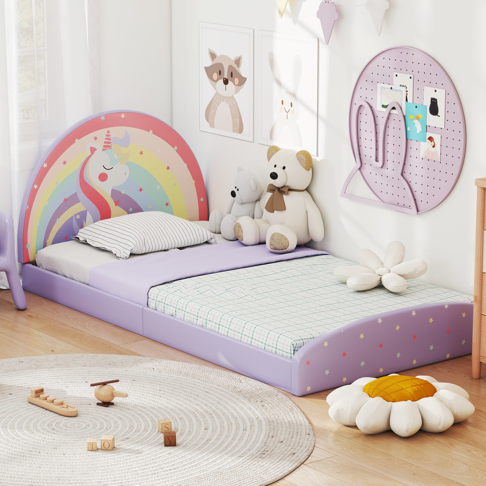 Twin Size Kids Floor Bed Frame, Upholstered, Purple Toddler Beds at Gallery Canada