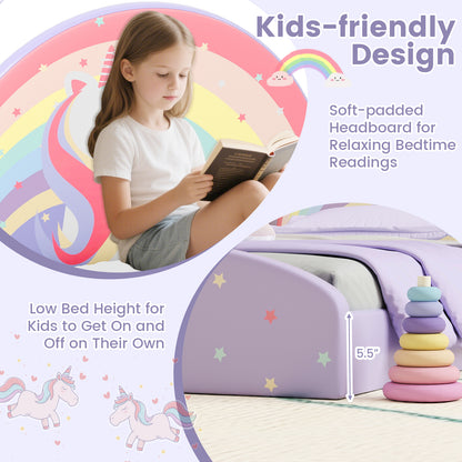 Twin Size Kids Floor Bed Frame, Upholstered, Purple Toddler Beds at Gallery Canada