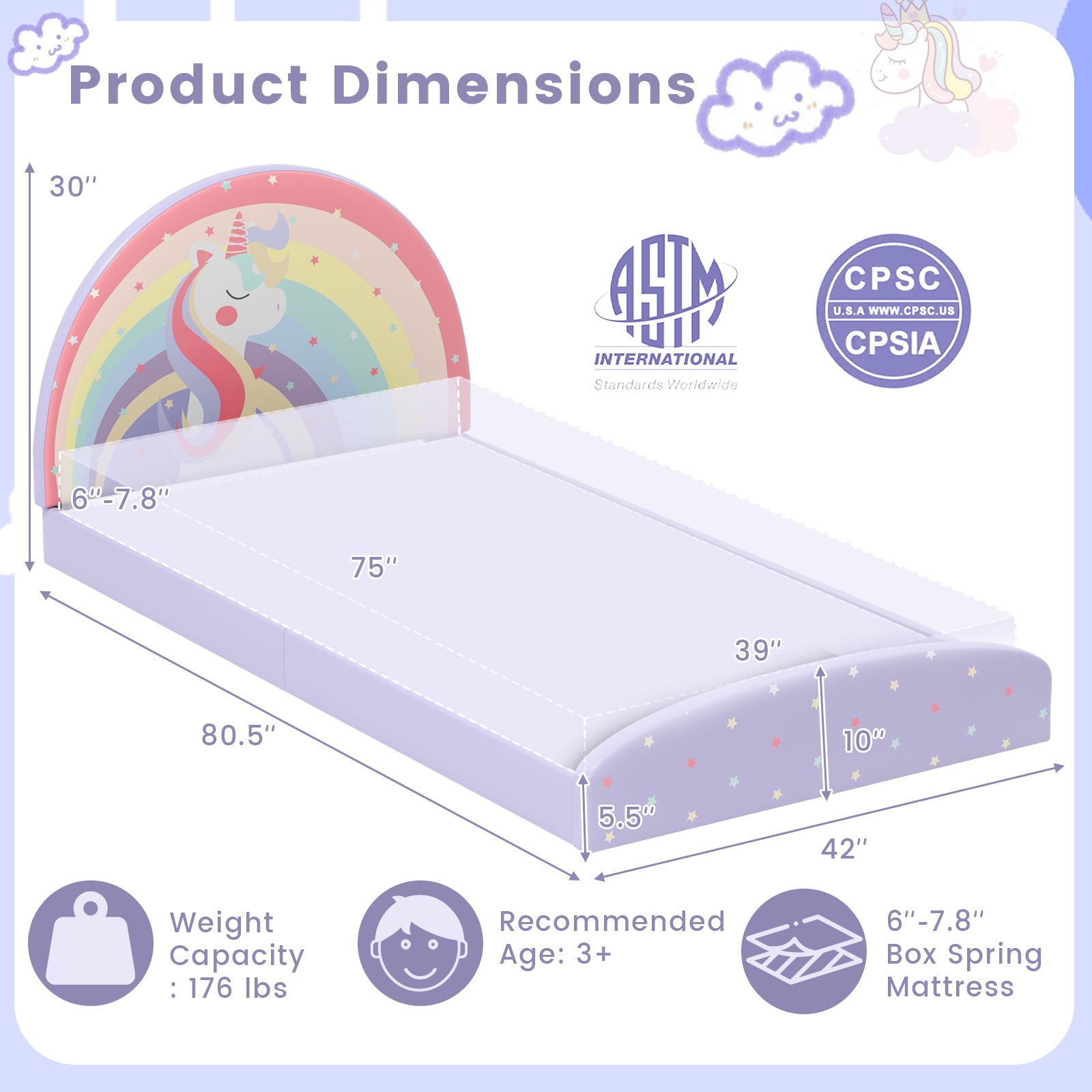 Twin Size Kids Floor Bed Frame, Upholstered, Purple Toddler Beds at Gallery Canada