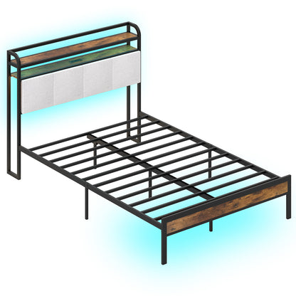Full Size Bed Frame With Led Light, Charging Station, Gray Simple Bed Frame at Gallery Canada
