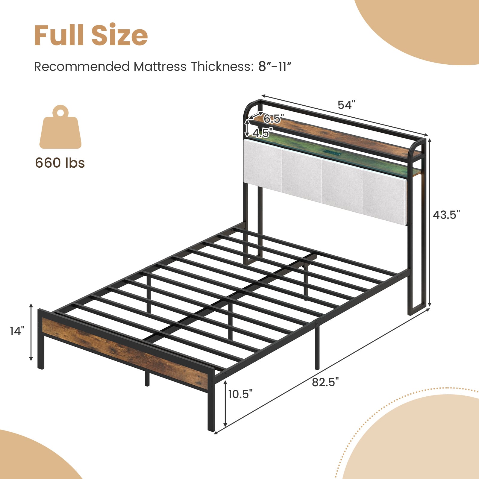 Full Size Bed Frame With Led Light, Charging Station, Gray Simple Bed Frame at Gallery Canada