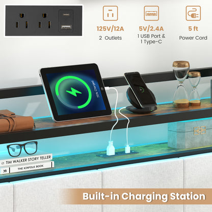 Full Size Bed Frame With Led Light, Charging Station, Gray Simple Bed Frame at Gallery Canada