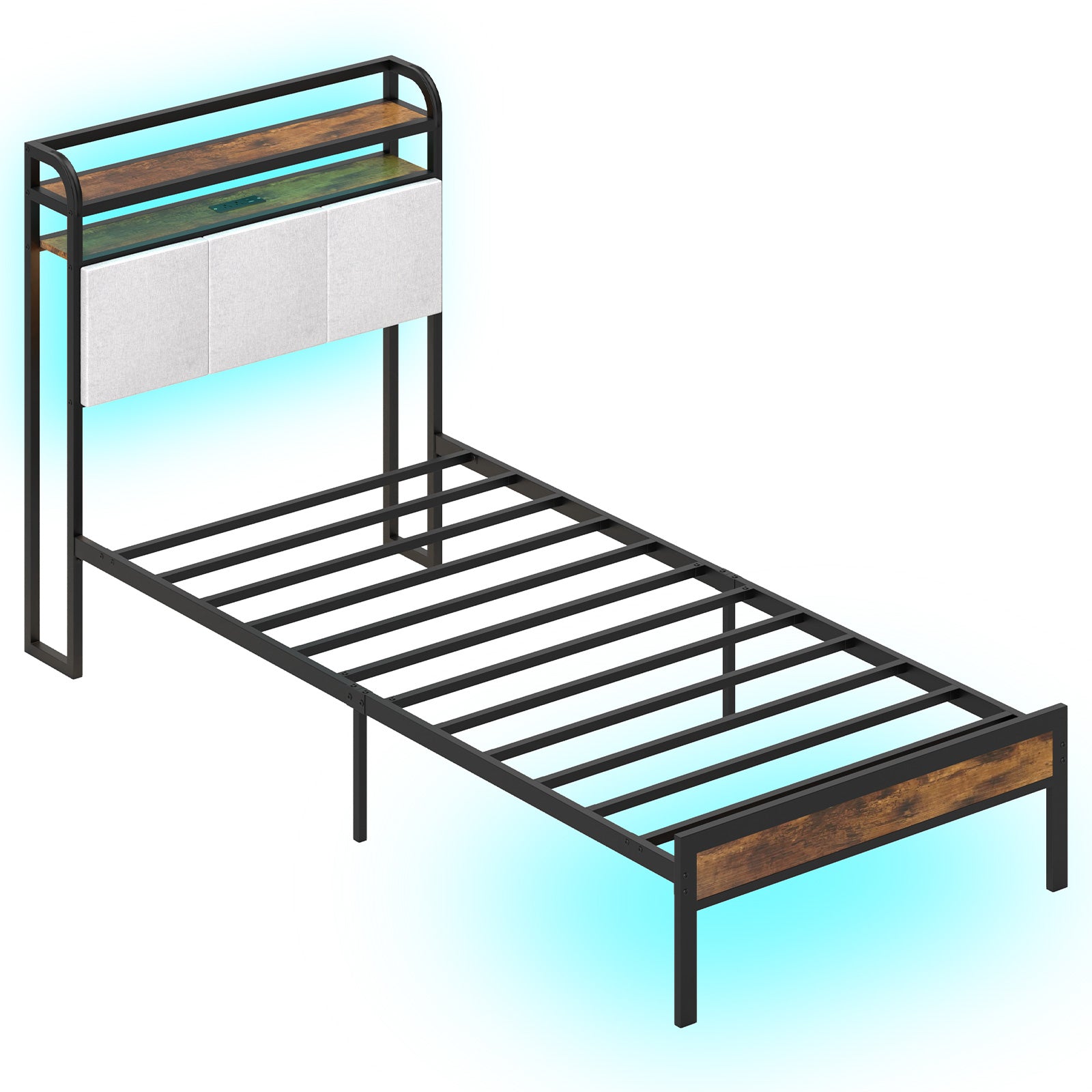 Twin Size Bed Frame With LED Light, Charging Station, Gray Simple Bed Frame at Gallery Canada