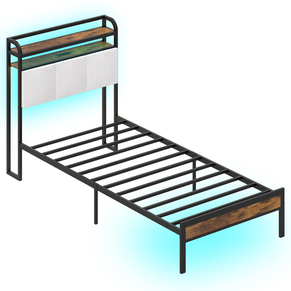 Twin Size Bed Frame With LED Light, Charging Station, Gray Simple Bed Frame at Gallery Canada