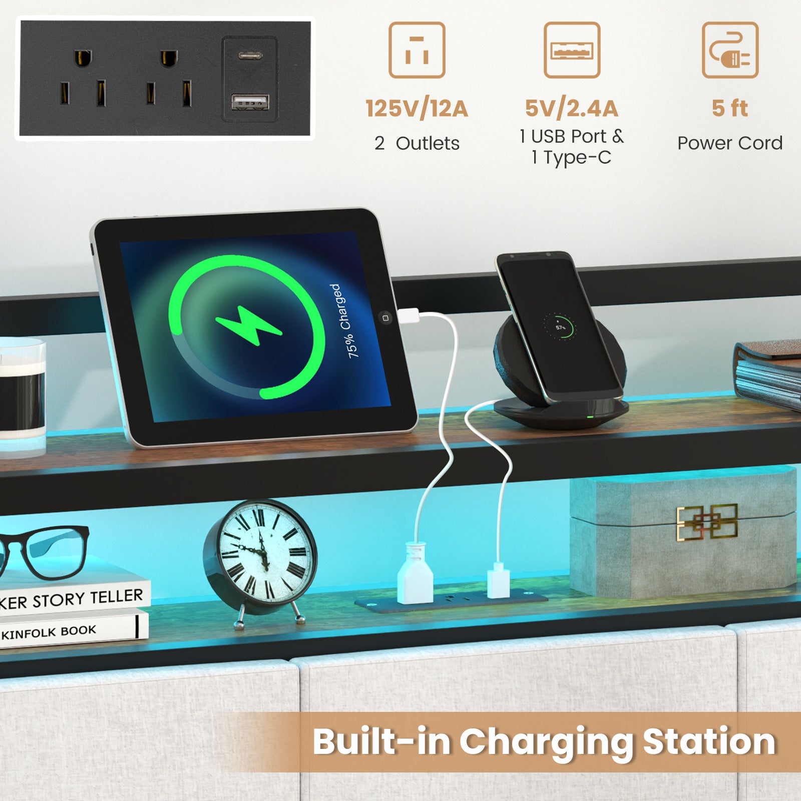 Twin Size Bed Frame With LED Light, Charging Station, Gray Simple Bed Frame at Gallery Canada