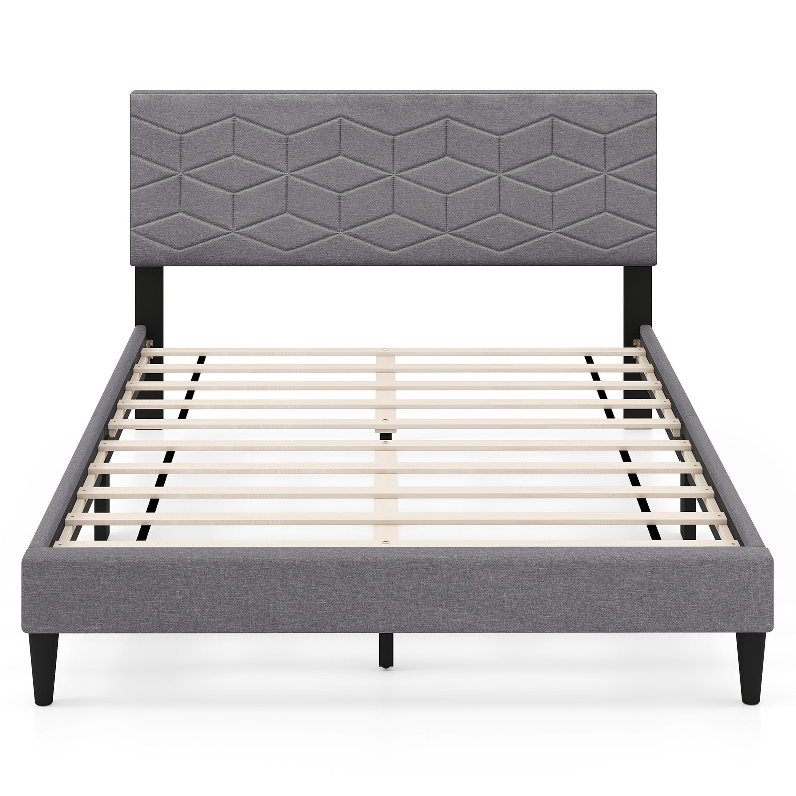 Modern Platform Bed Frame, Full Size, Linen Fabric Headboard, Gray Simple Bed Frame at Gallery Canada