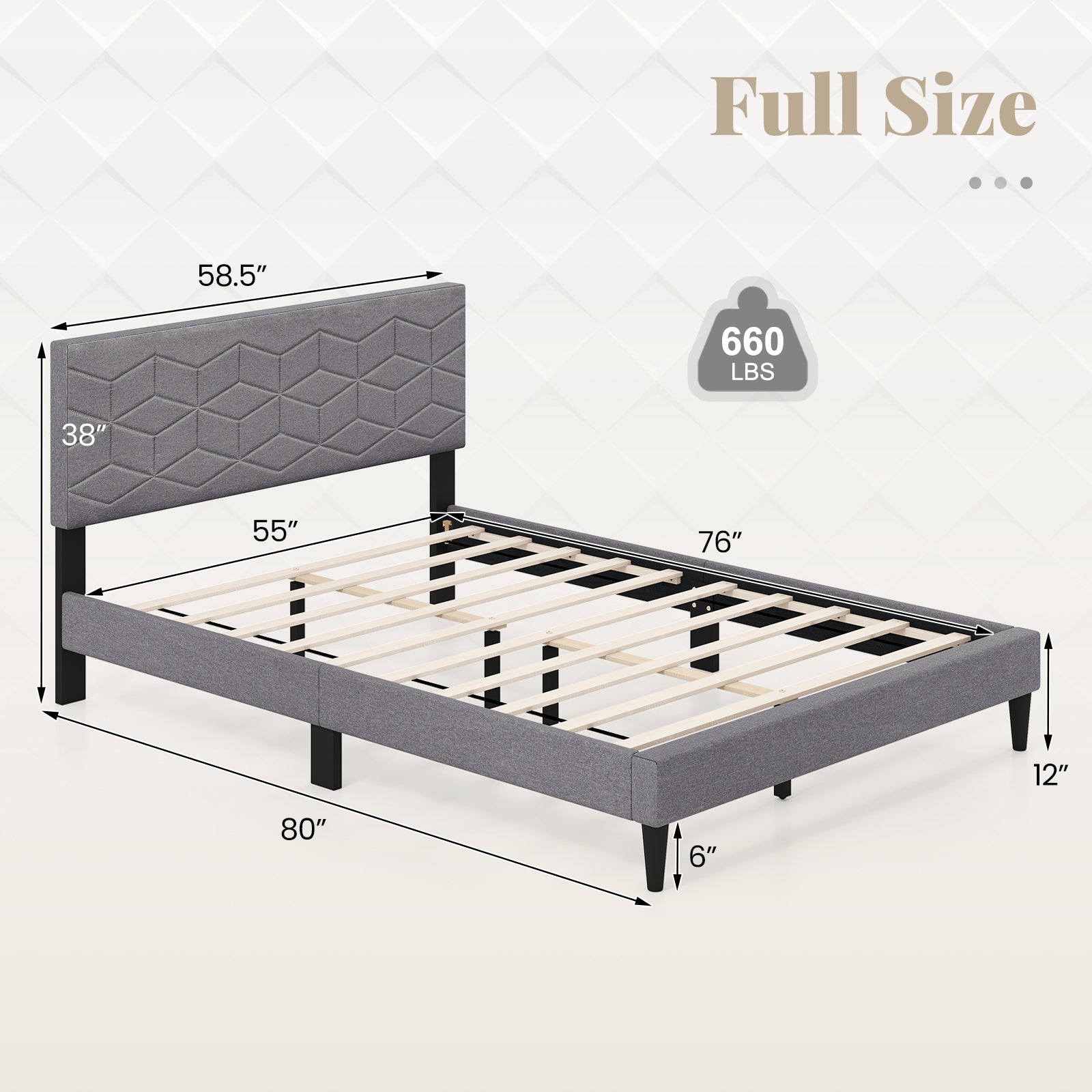 Modern Platform Bed Frame, Full Size, Linen Fabric Headboard, Gray Simple Bed Frame at Gallery Canada