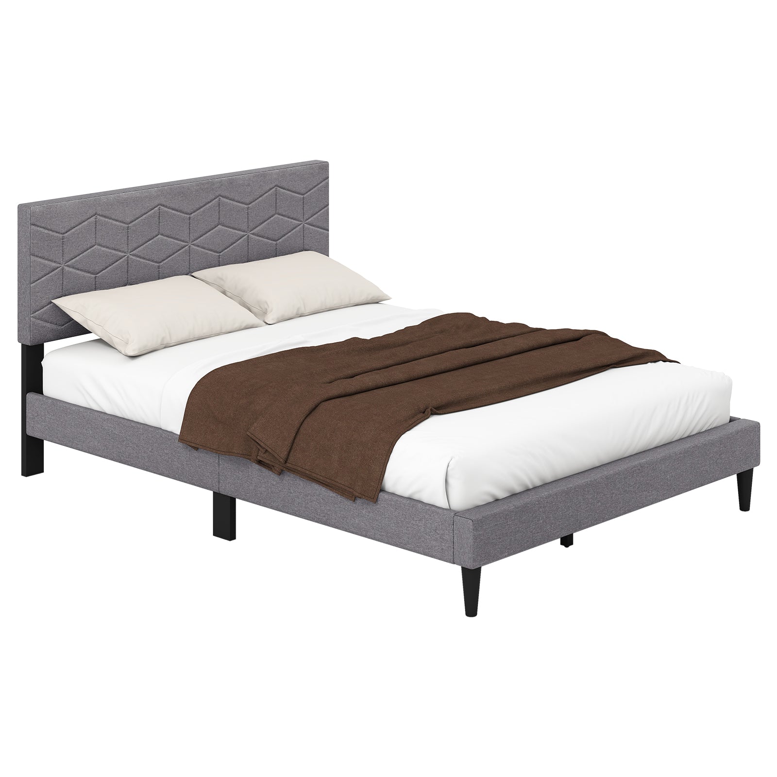 Modern Platform Bed Frame, Full Size, Linen Fabric Headboard, Gray Simple Bed Frame at Gallery Canada