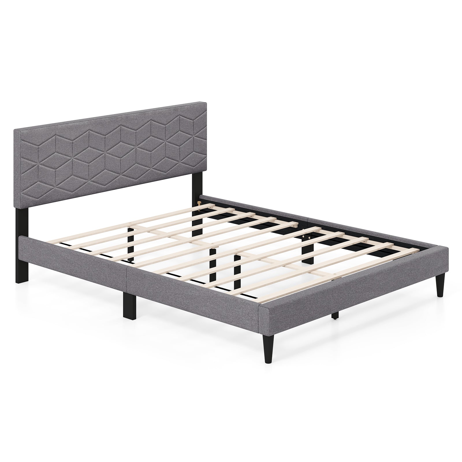 Queen Size Platform Bed Frame, Linen Upholstered Headboard, Gray Simple Bed Frame at Gallery Canada