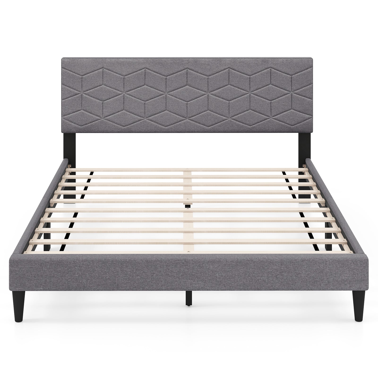 Queen Size Platform Bed Frame, Linen Upholstered Headboard, Gray Simple Bed Frame at Gallery Canada