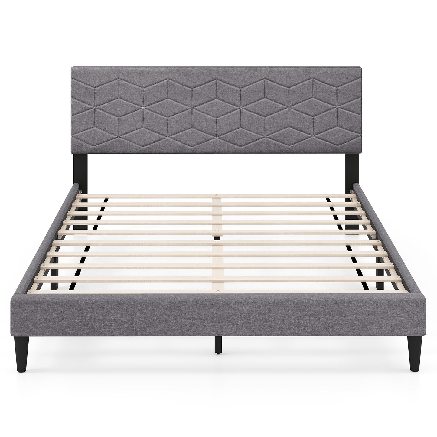 Queen Size Platform Bed Frame, Linen Upholstered Headboard, Gray Simple Bed Frame at Gallery Canada