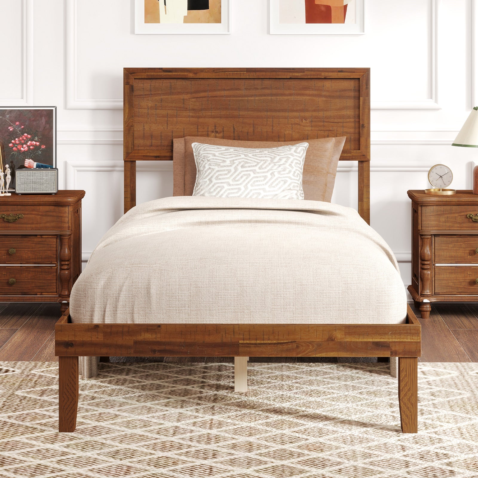 Twin Size Bed Frame With Headboard, Wooden Slats, Walnut Simple Bed Frame at Gallery Canada