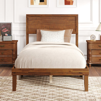 Twin Size Bed Frame With Headboard, Wooden Slats, Walnut Simple Bed Frame at Gallery Canada