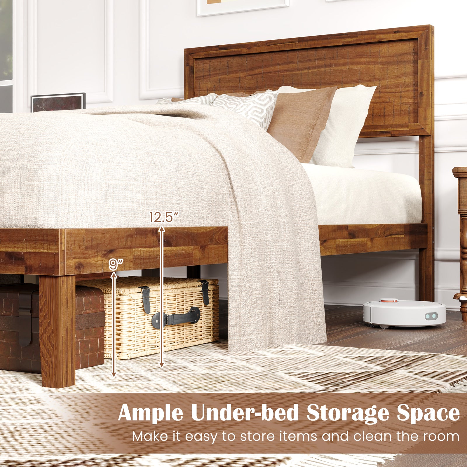 Twin Size Bed Frame With Headboard, Wooden Slats, Walnut Simple Bed Frame at Gallery Canada