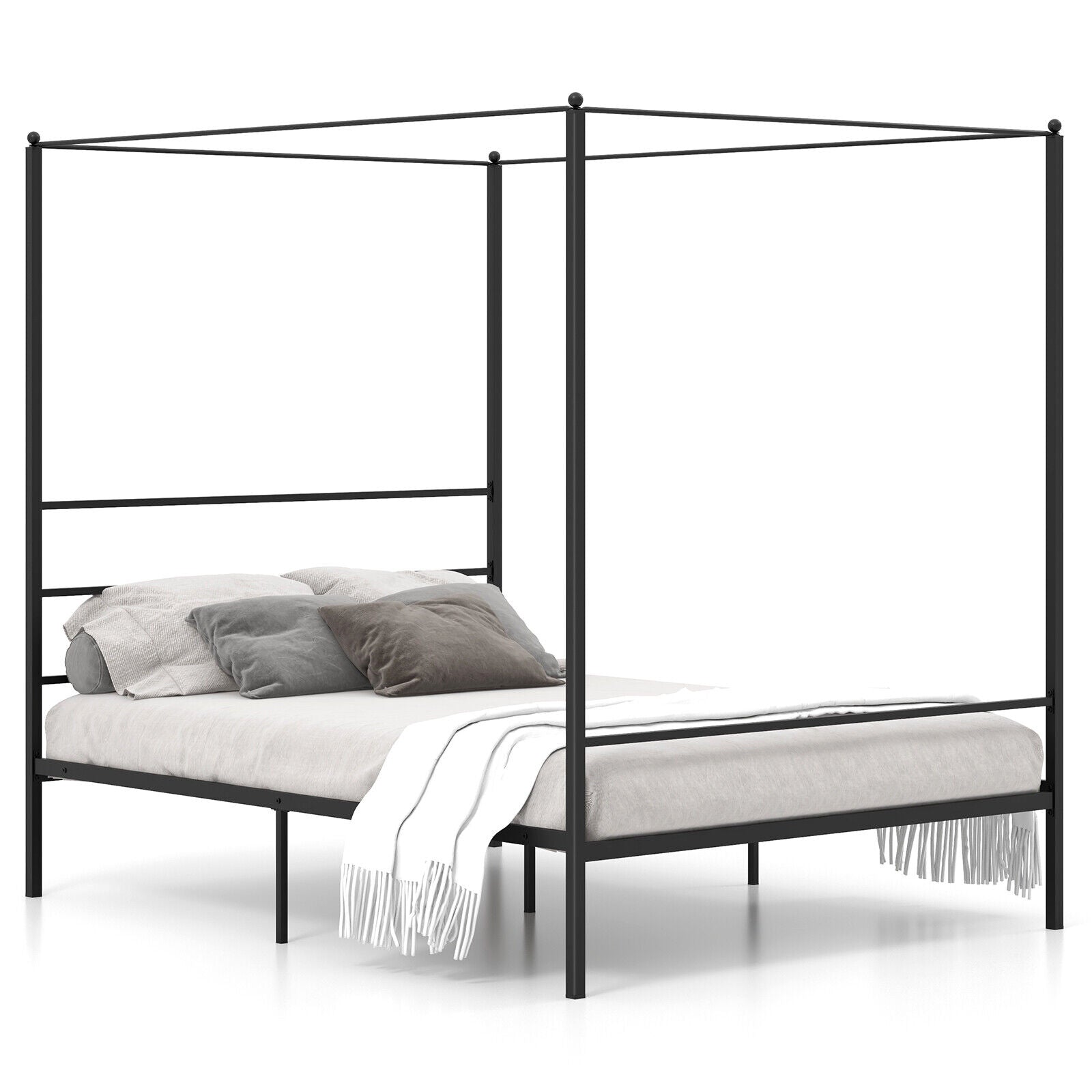 Queen Size Metal Canopy Bed Frame With Slat Support, Black Simple Bed Frame at Gallery Canada