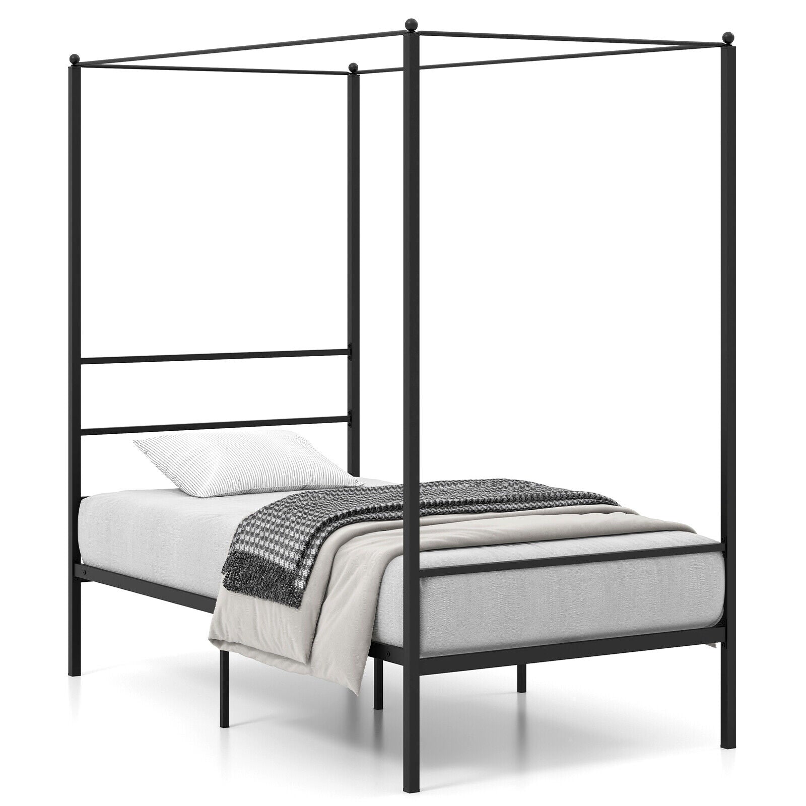 Twin Size Metal Canopy Bed Frame With Slat Support, Black Simple Bed Frame at Gallery Canada