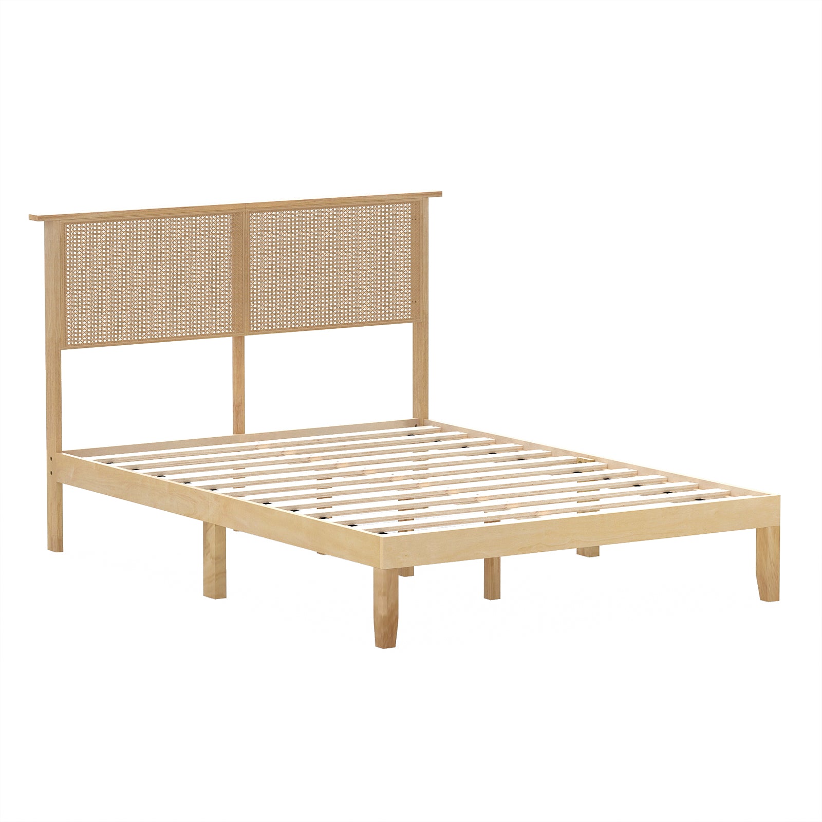 Twin Full Queen Bed Frame With Rattan Headboard, Full Size, Natural Simple Bed Frame Natural at Gallery Canada