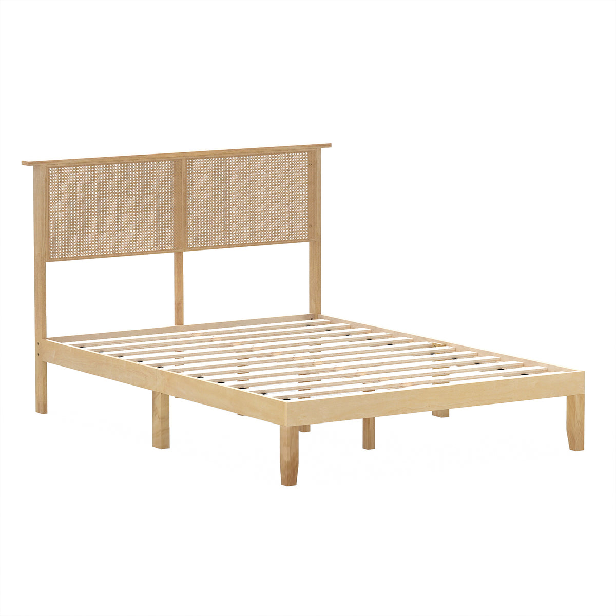 Twin Full Queen Bed Frame With Rattan Headboard, Full Size, Natural Simple Bed Frame Natural at Gallery Canada