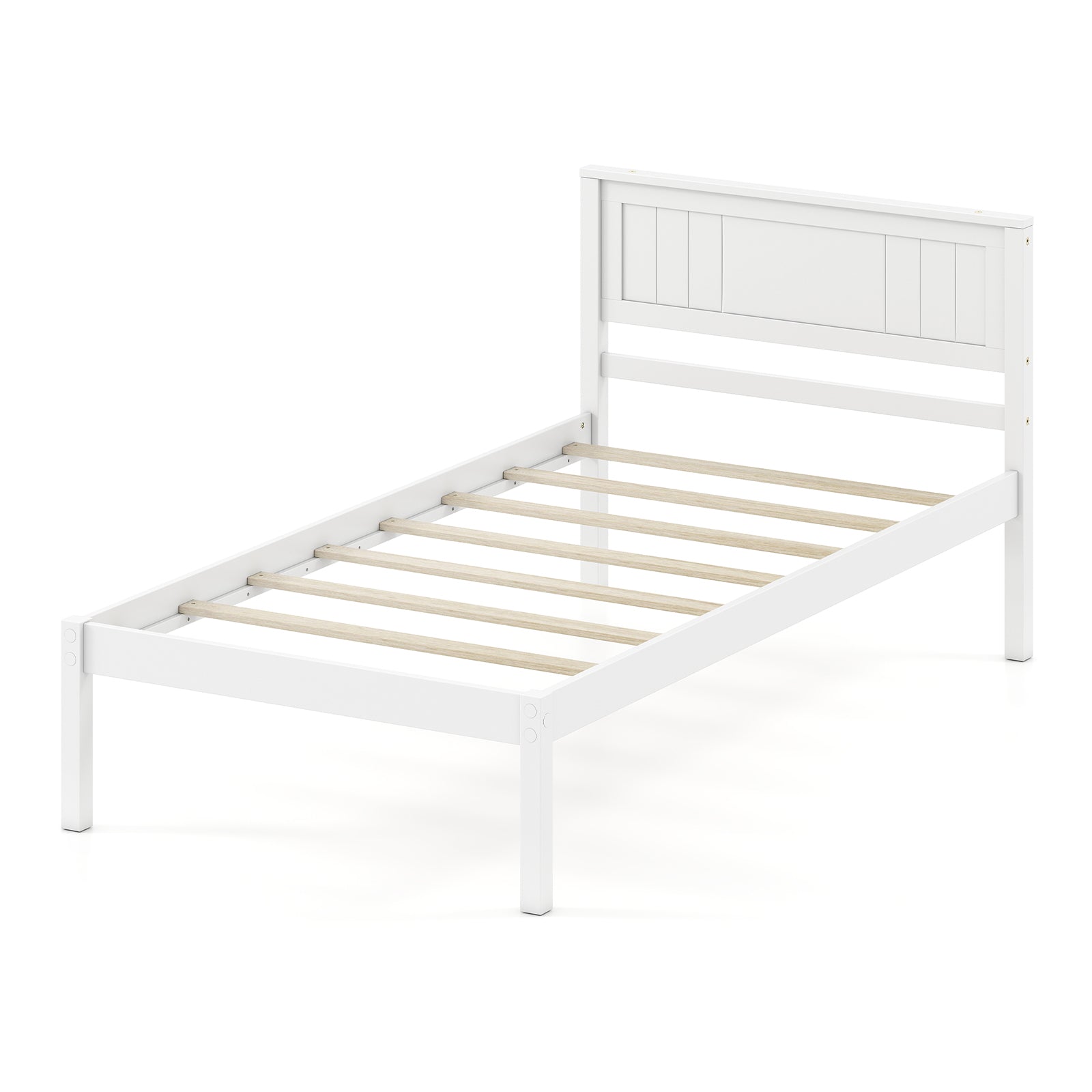 Twin/Full/Queen Size Sturdy Wooden Bed Frame with Headboard and Slat Support-Twin Size, White Simple Bed Frame at Gallery Canada